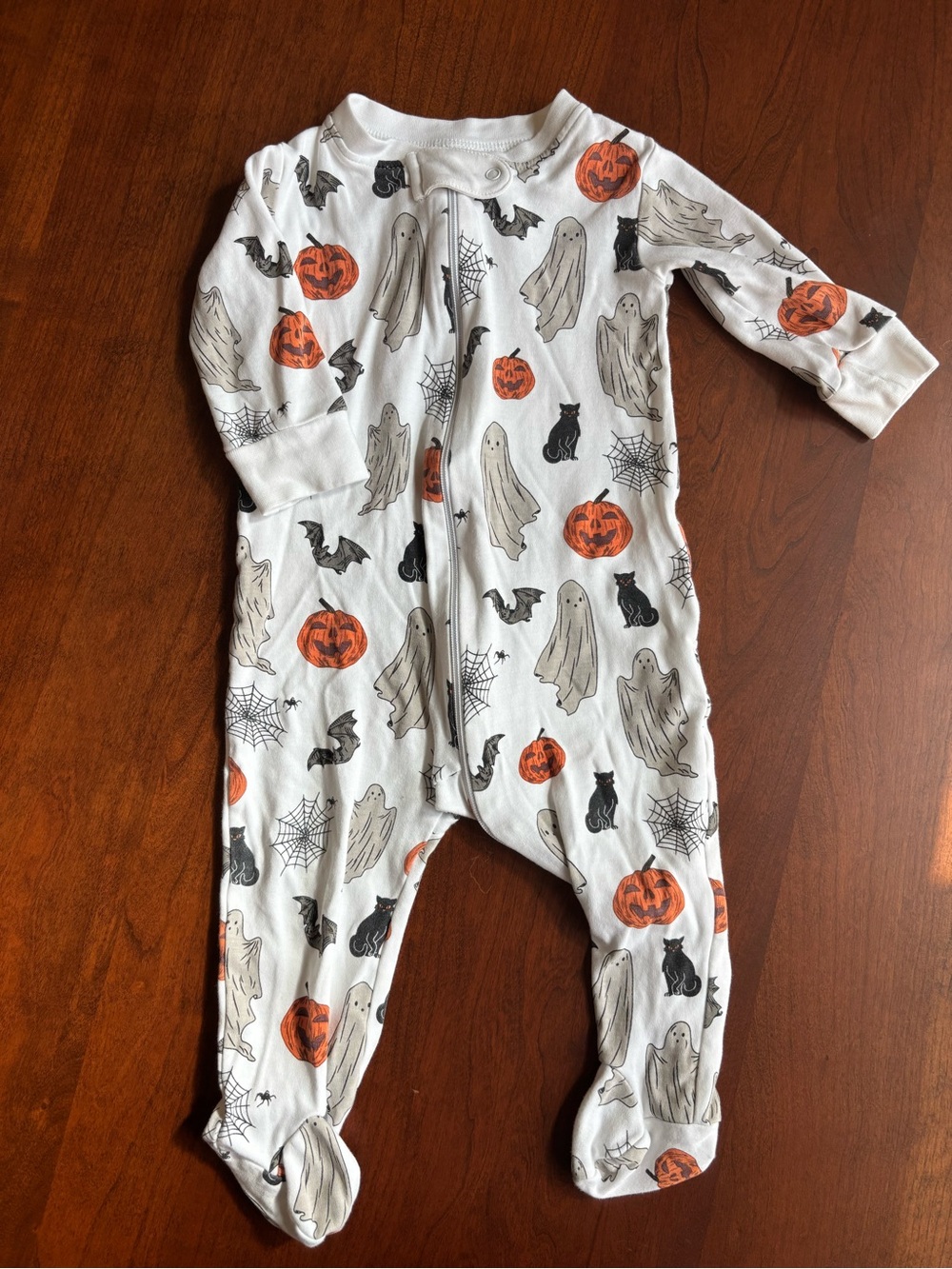 Sammy + Nat White Halloween Ghost & Pumpkin Footed One-Piece